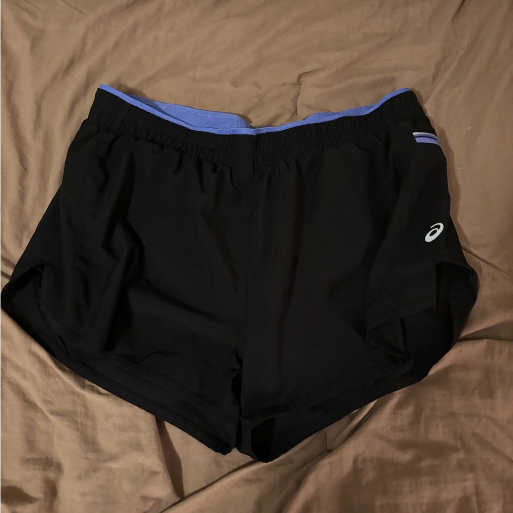 Asics Women's Black and Blue Athletic Shorts